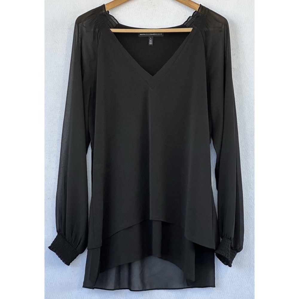 White House Black Market Tunic Chiffon Sheer Womens L Black Excellent